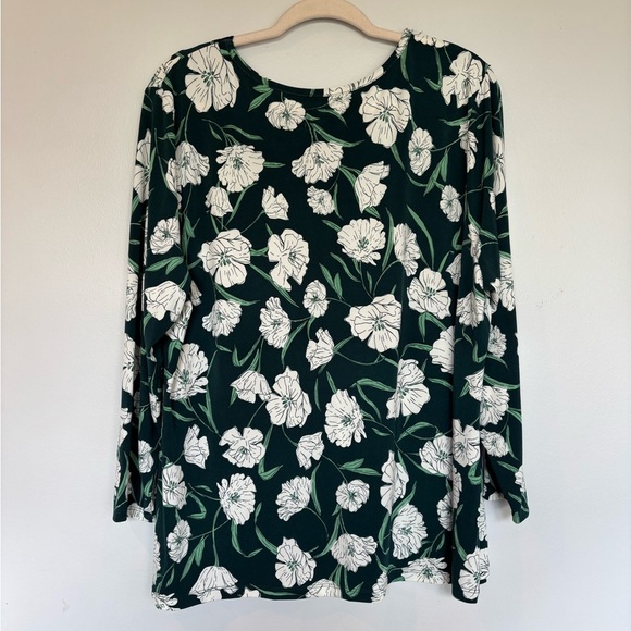 Jason Wu Eyelet Lace Front V-Neck Floral Print Top Evergreen & White - Picture 6 of 7